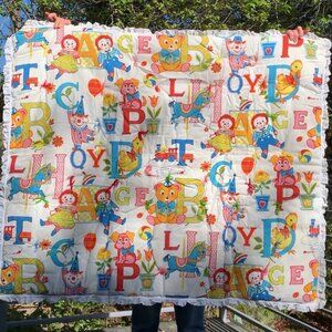 Vintage Alphabet Baby Blanket - Raggedy Ann and Andy - Padded, Tummy Time